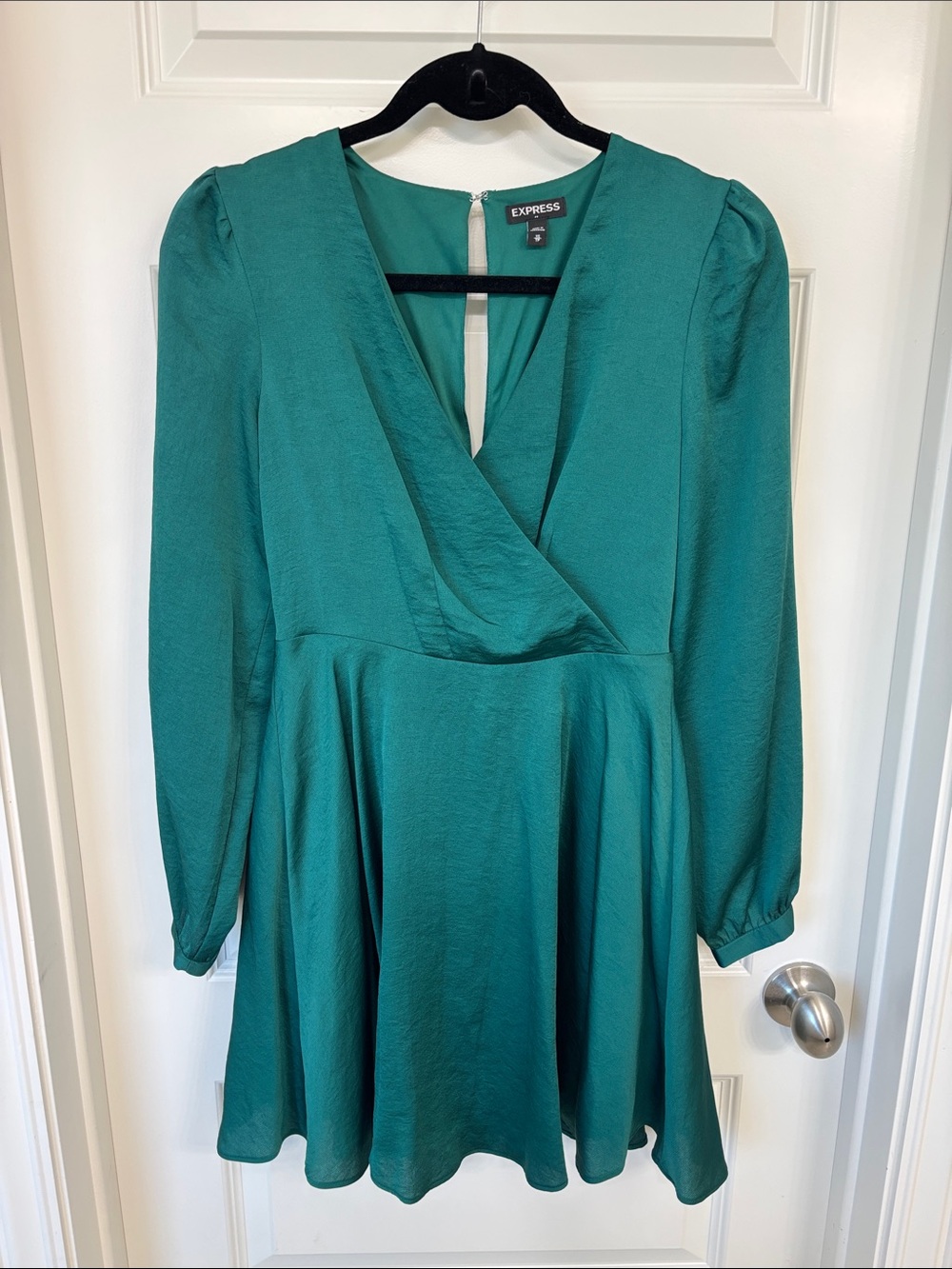 Express Teal Long Sleeve Wrap-Style Skater Dress